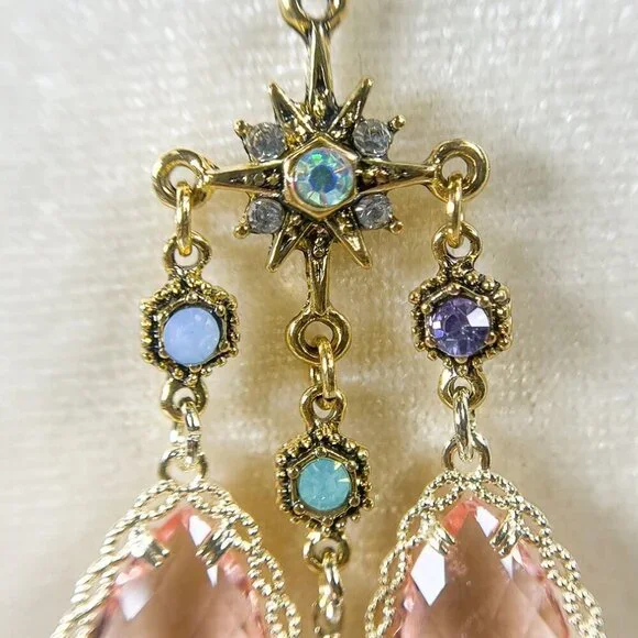 Pink Drop Earrings, Bridesmaids Pink Earrings, Pink Teardrop Crystal Earrings - Picture 3 of 6